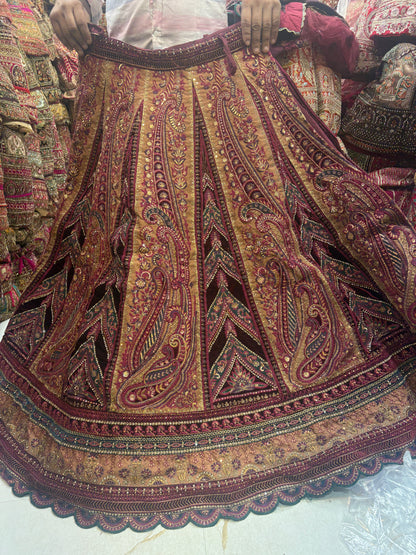 Designer maroon double duptta multi Kali Bridal Lehenga