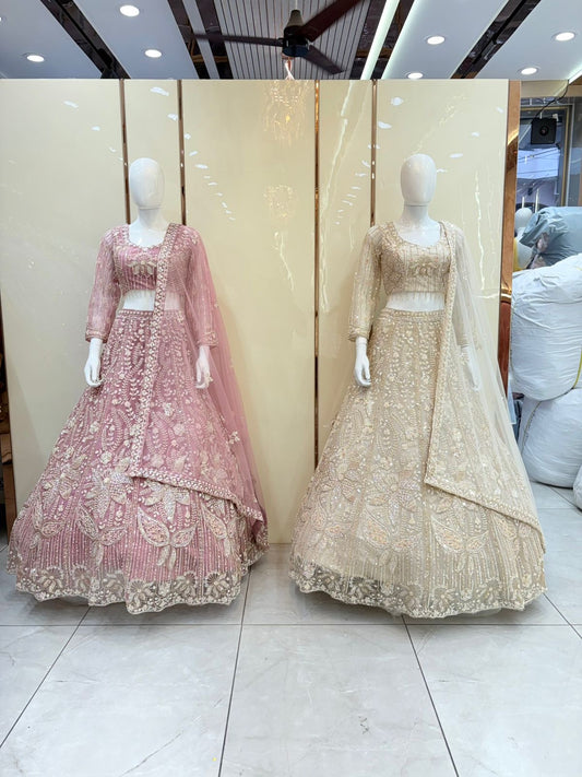 Pink golden Crop top Lehenga