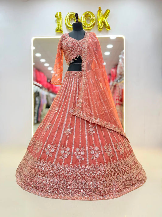 Rust Orange Pdp Crop Top Lehenga