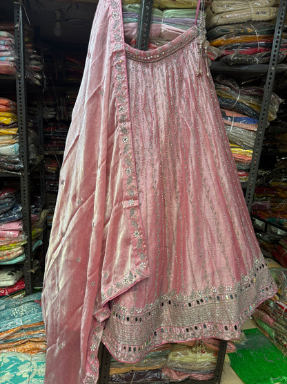 Attractive Pink Mirror Lehenga