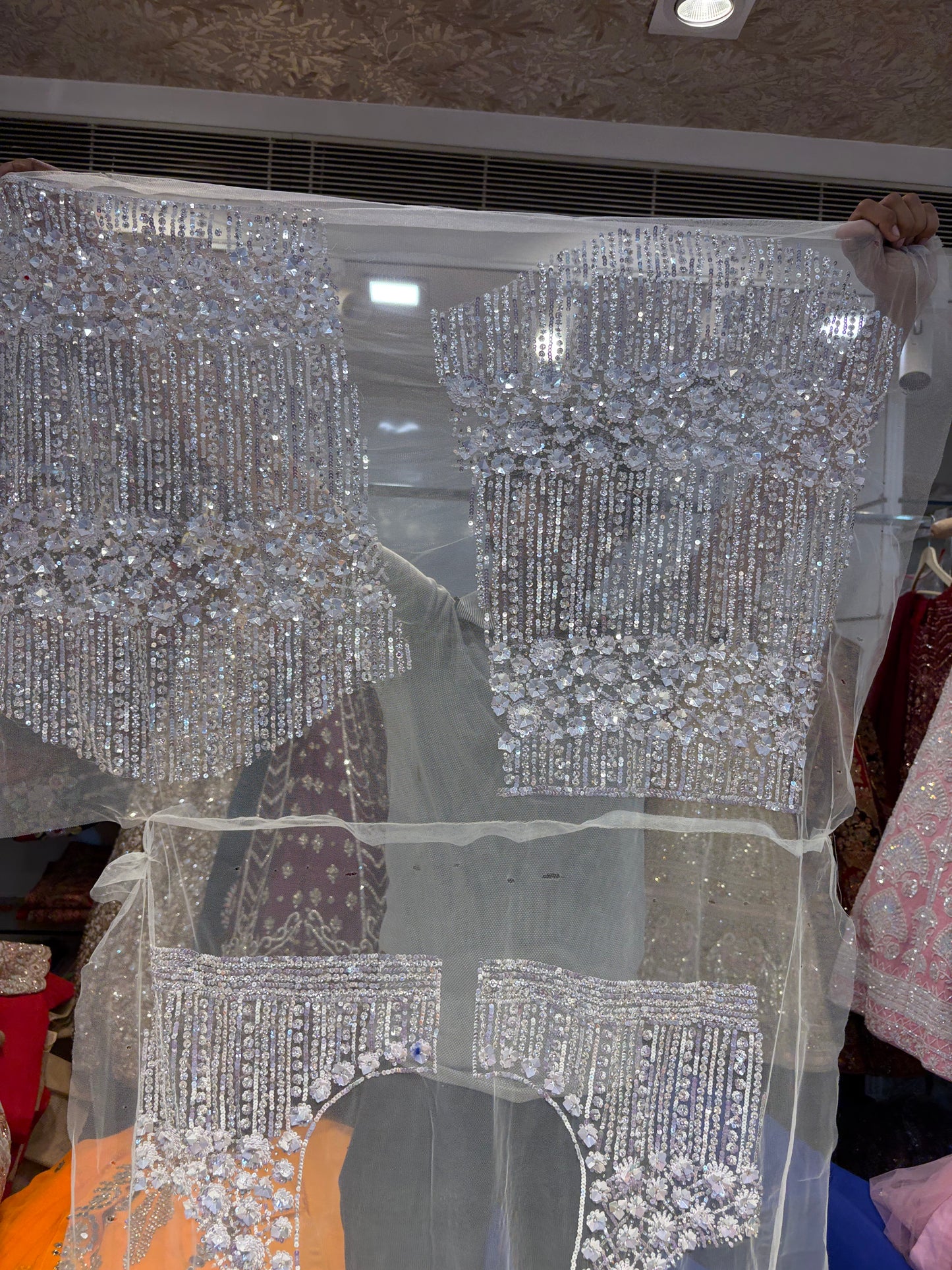 Silver White Zig Zag Handwork Lehenga