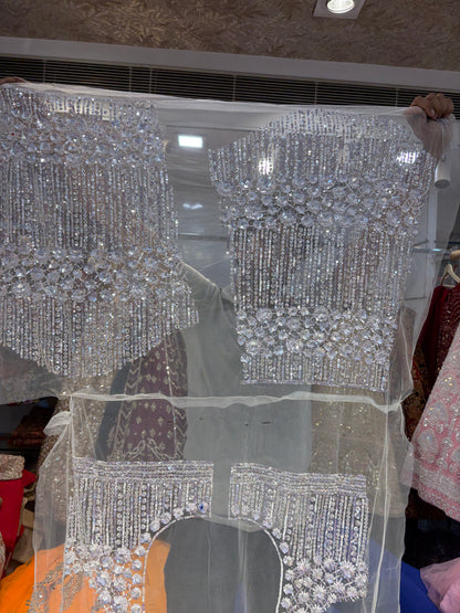 Silver White Zig Zag Handwork Lehenga