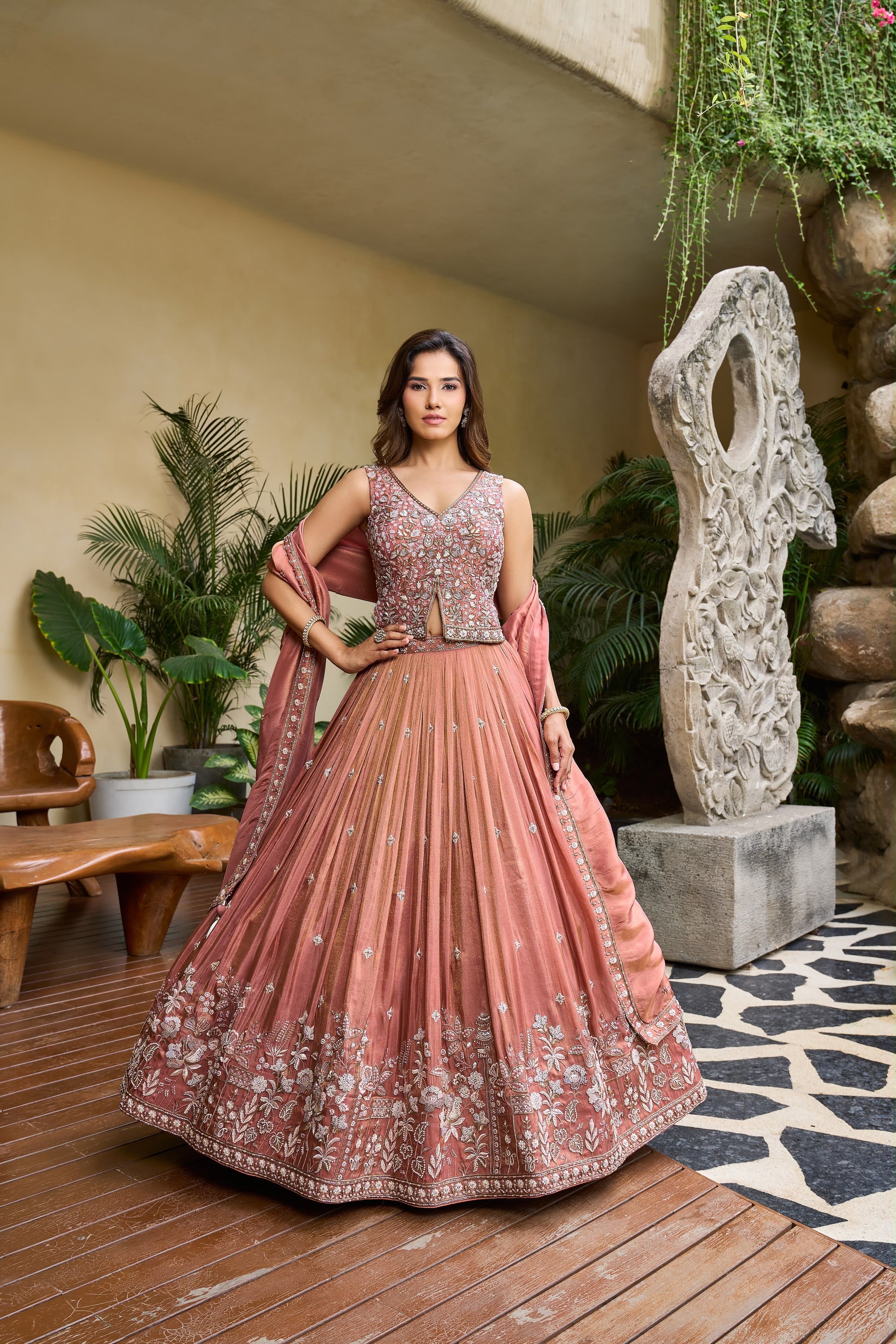 Peach Designer Crop Top Lehenga - Shopping World