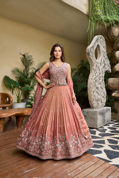 Peach Designer Crop Top Lehenga - Shopping World
