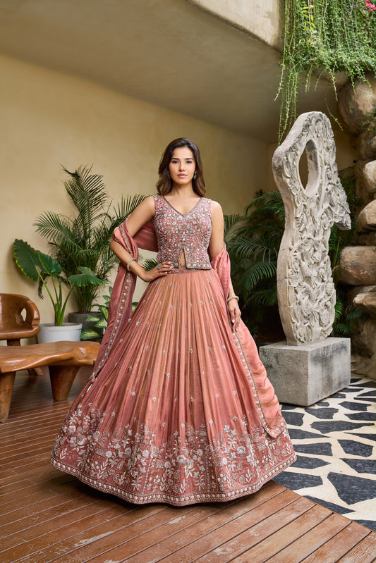 Peach Designer Crop Top Lehenga