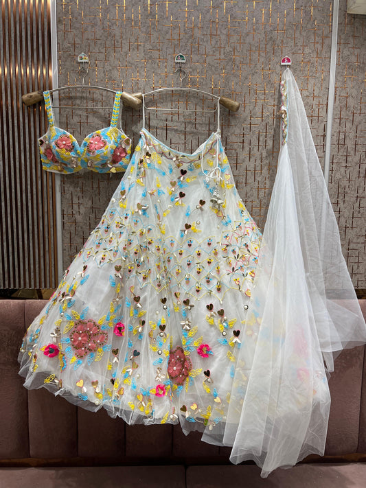 White Pdp Crop Top Lehenga