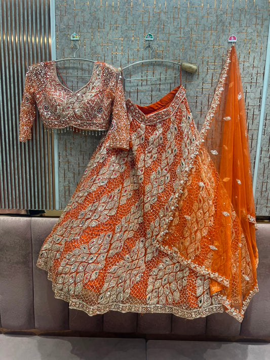 Rust orange Crop Top Lehenga