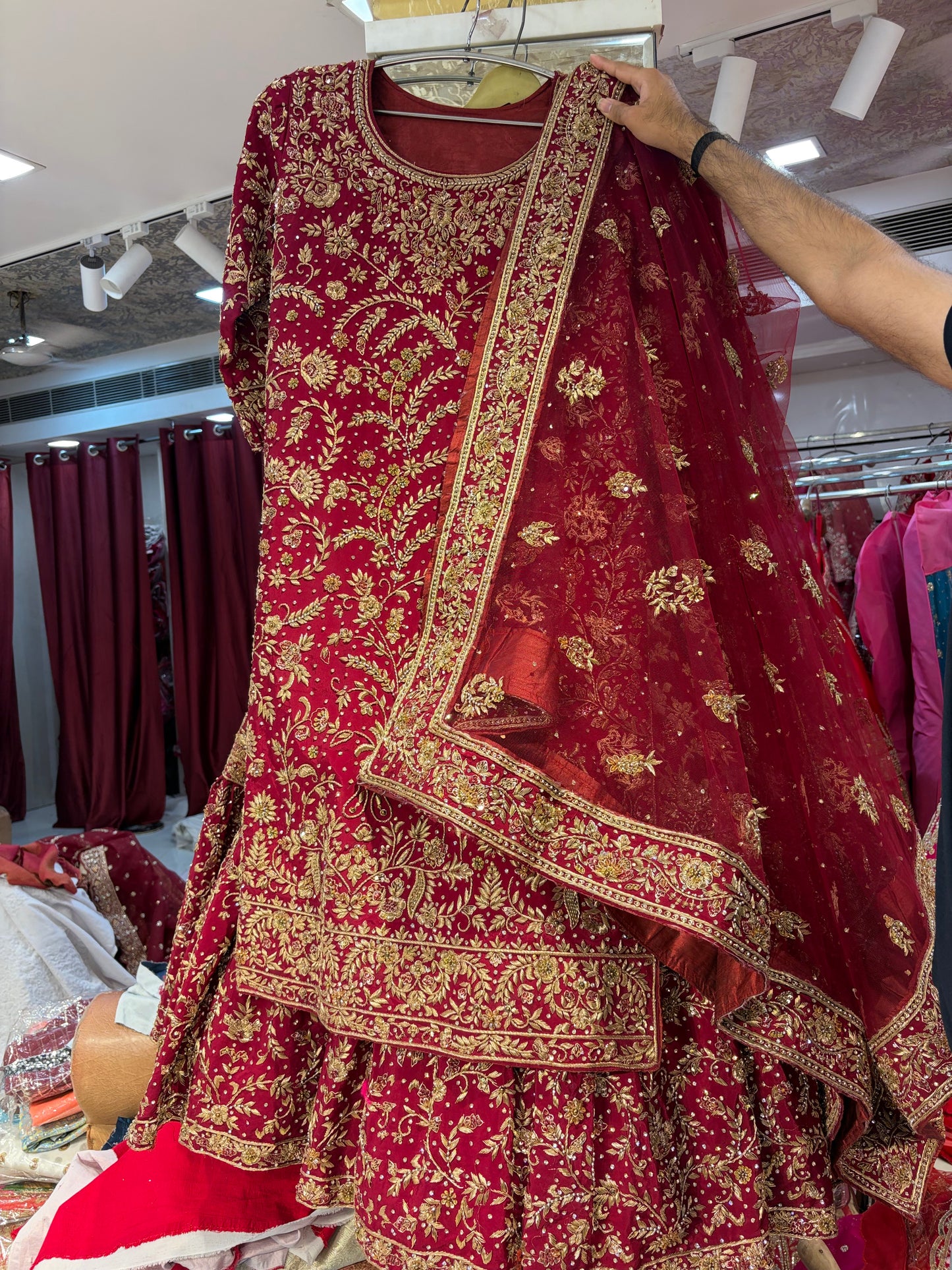 Maroon long peplum Farshi Gaharara Dress Special