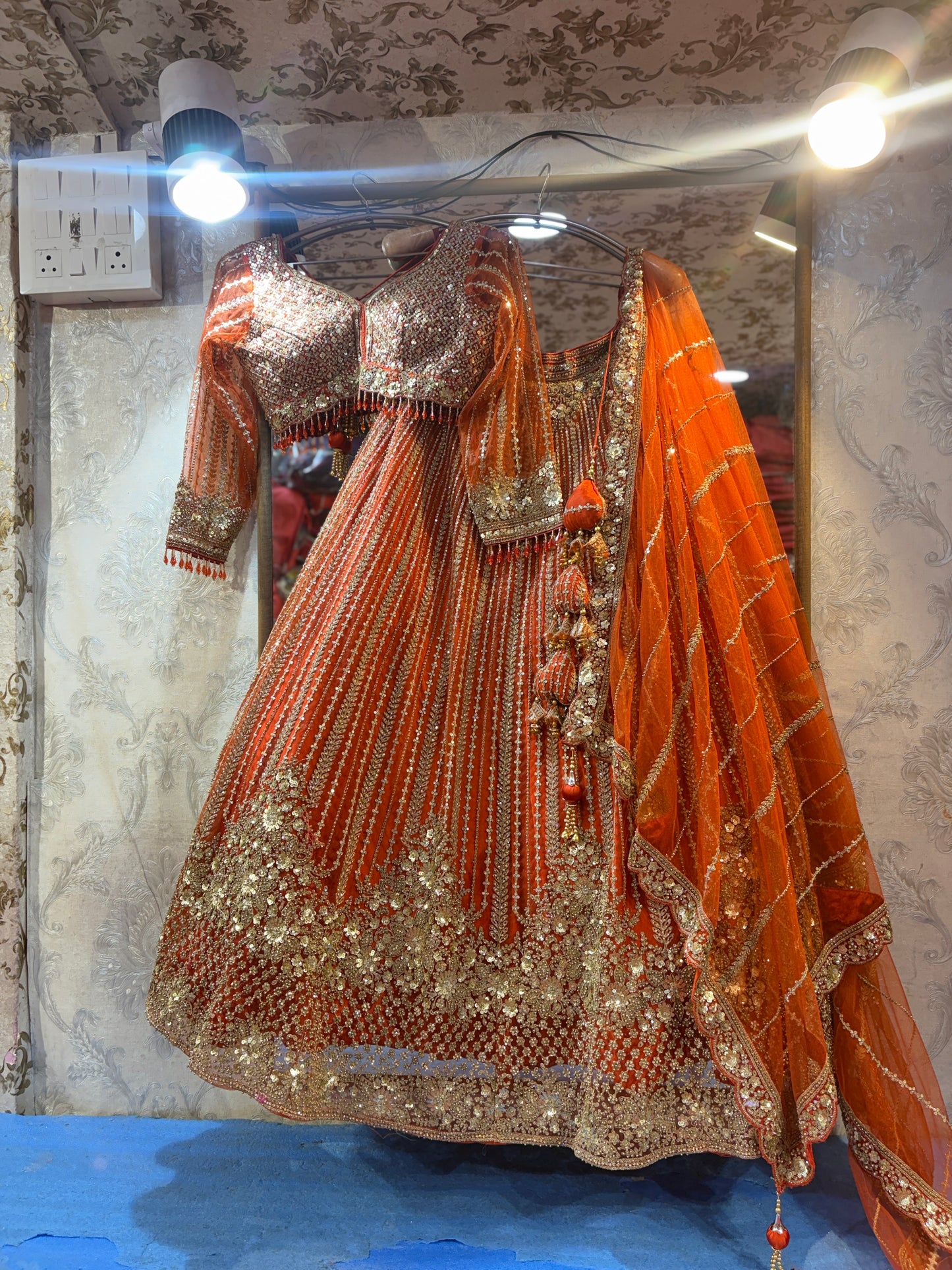 Tremendous orange rust handwork crop top Lehenga