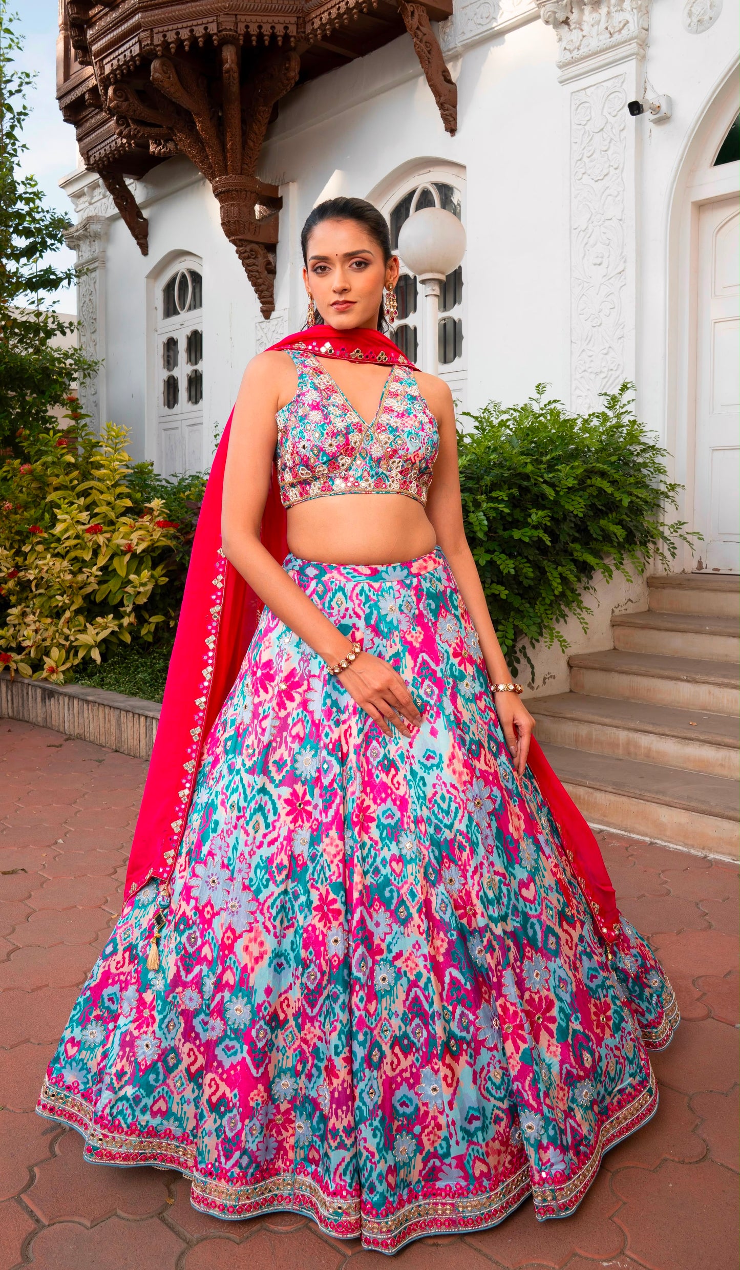 Hot Pink Multicolour Crop Top Lehenga (Happy Customer) - Shopping World