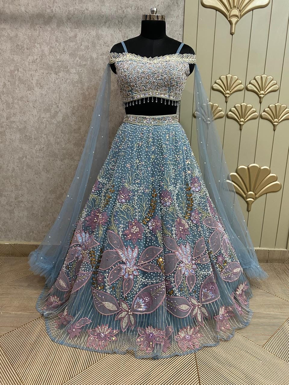 White PDP Crop Top Lehenga