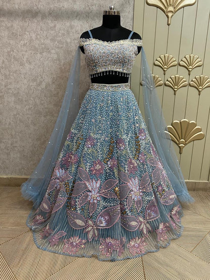 White PDP Crop Top Lehenga