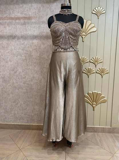 Golden Long Sharara Suit Dress Material