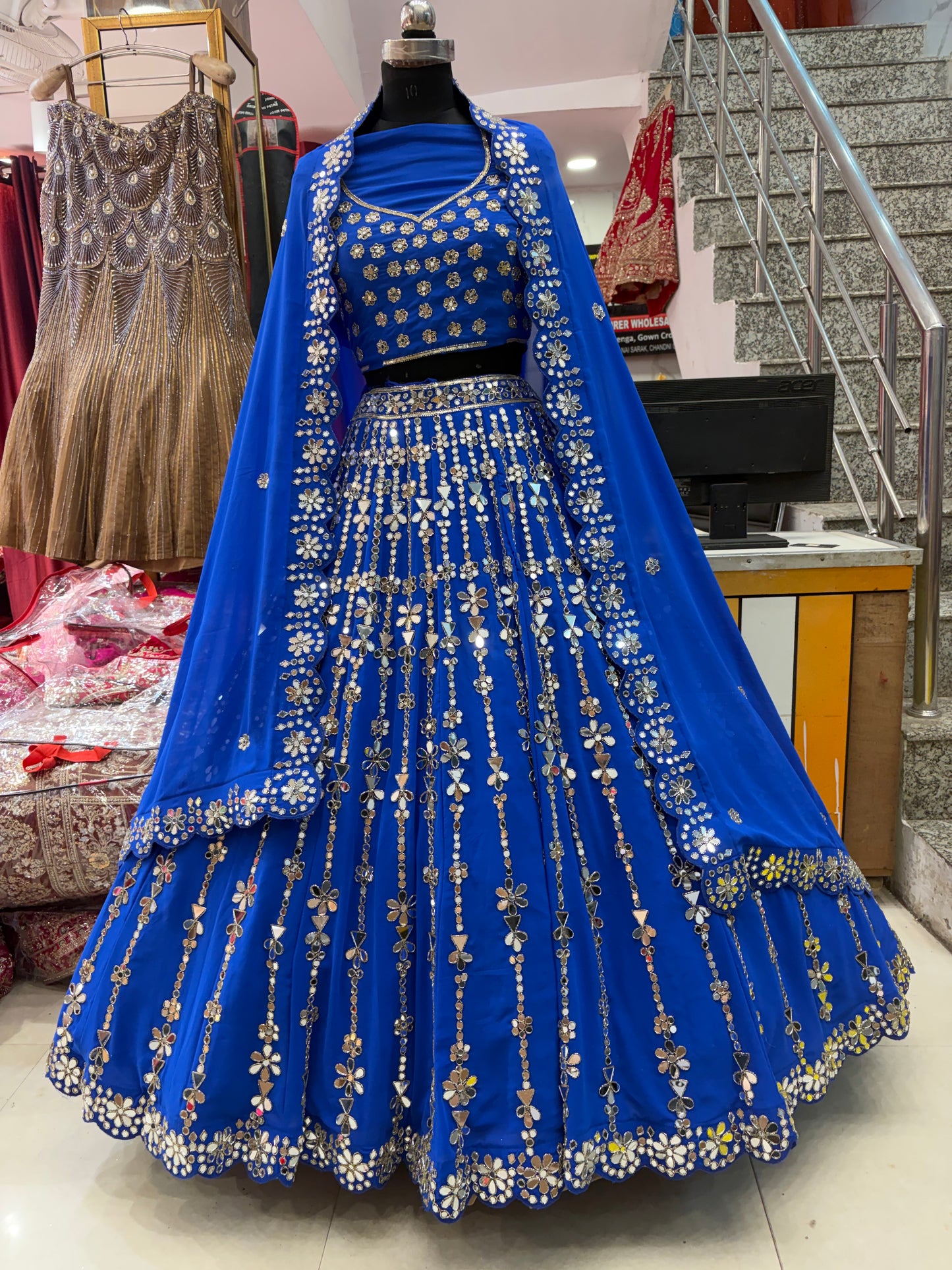 Royal Blue Mirror Work Designer Lehenga