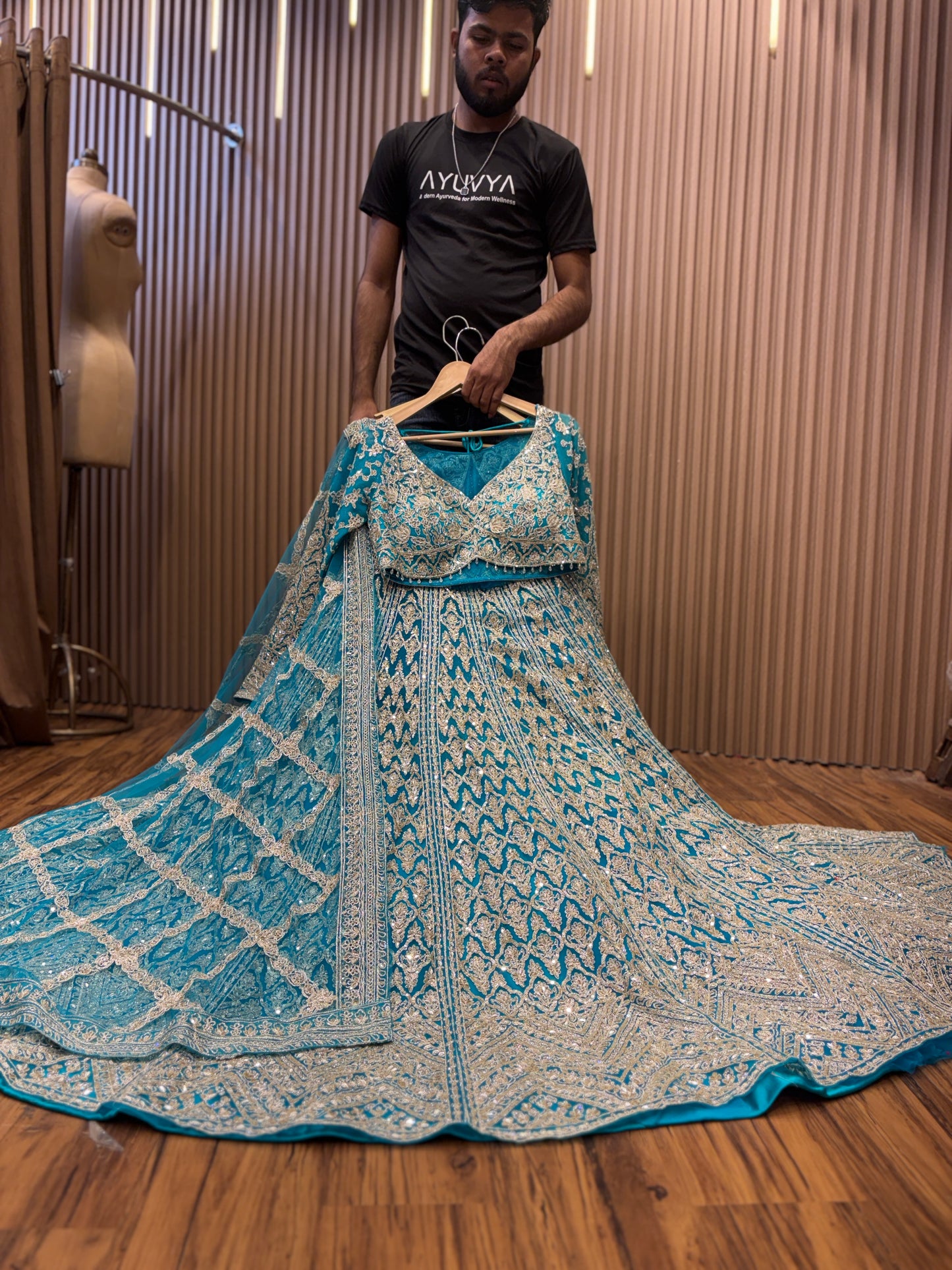 Delightful Sky blue Crop Top Lehenga