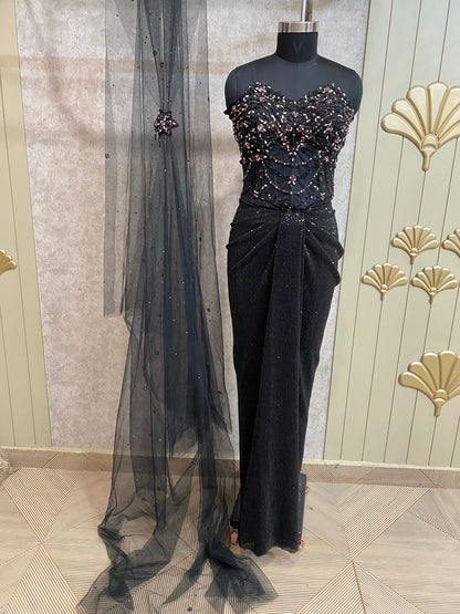 Black Designer Ready To Wear Drape Saree