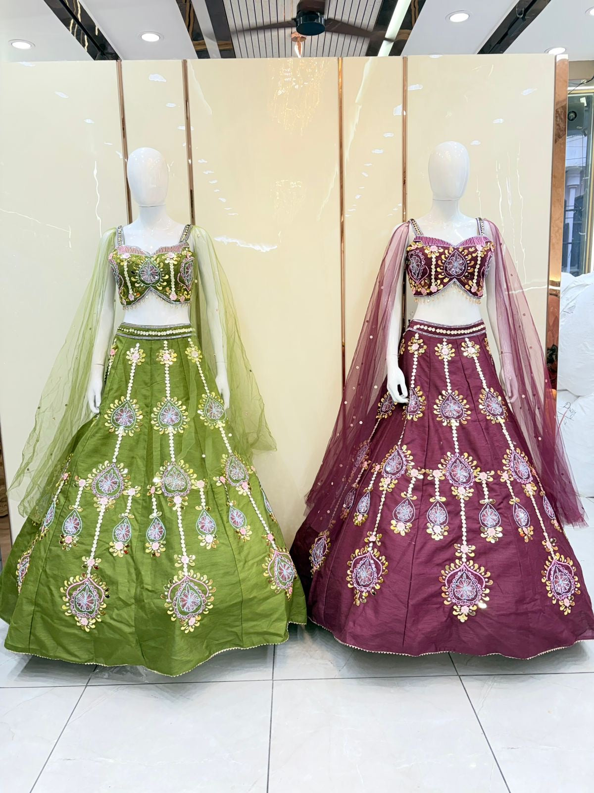 Green purple crop top Lehenga