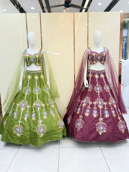 Green purple PDP crop top Lehenga
