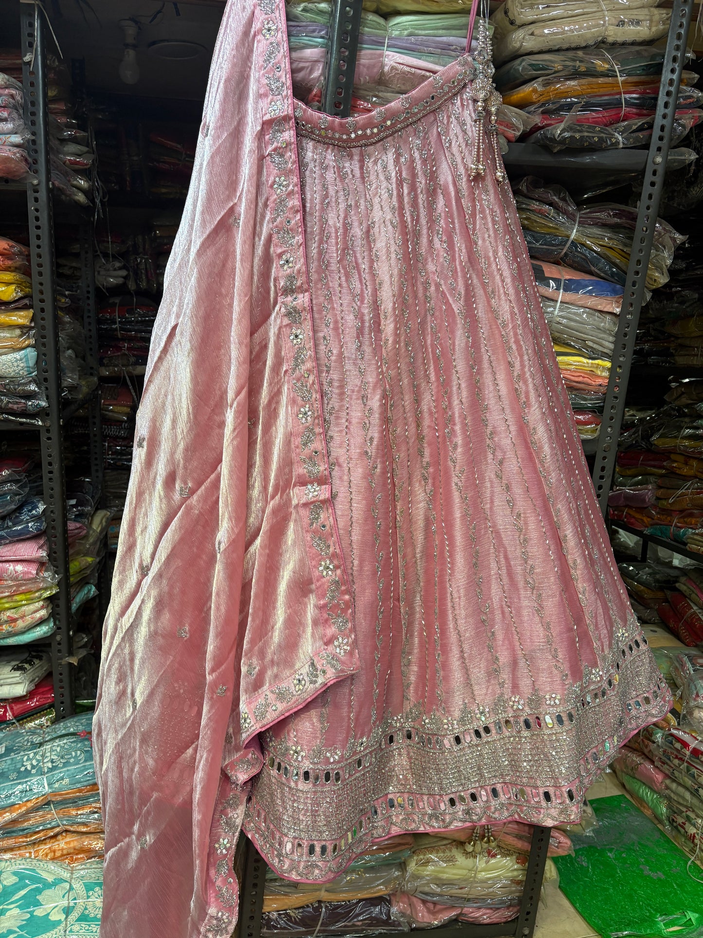 Attractive Pink Mirror Lehenga