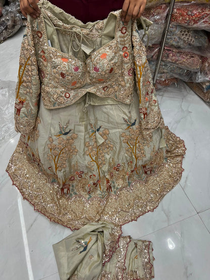 White Peacock Crop Top Lehenga