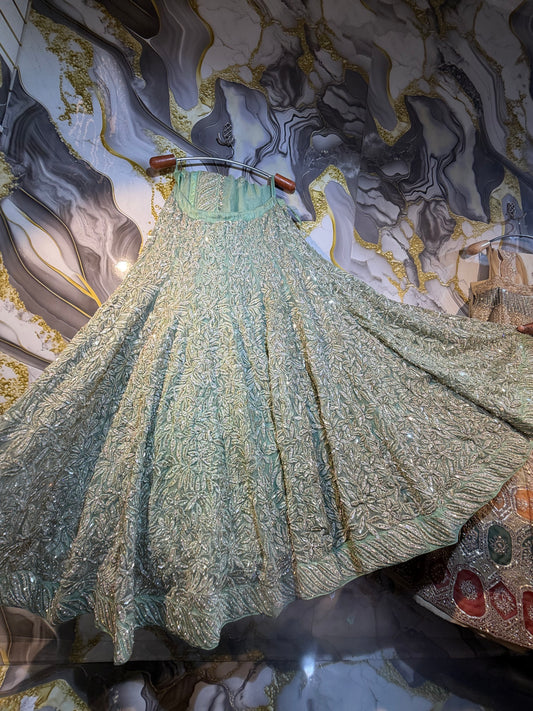 Pista Green Heavy Designer Lehenga