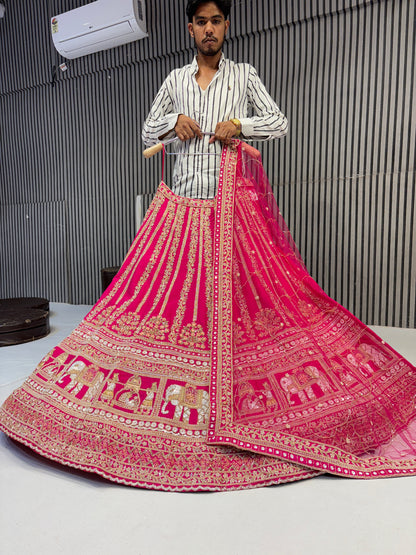 Tremendous rani pink handwork Doli Barat bridal Lehenga