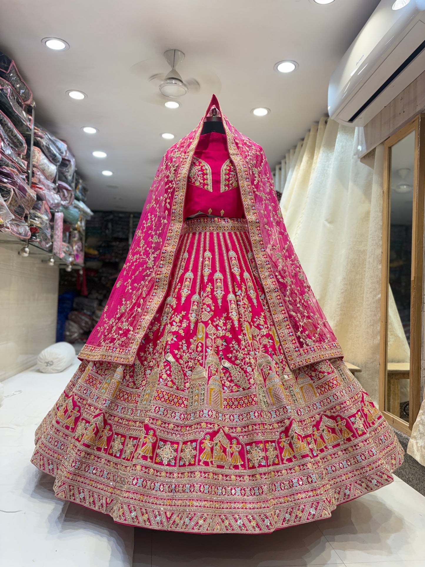 Heavy Royal Rajwada rani pink peacock bridal Lehenga