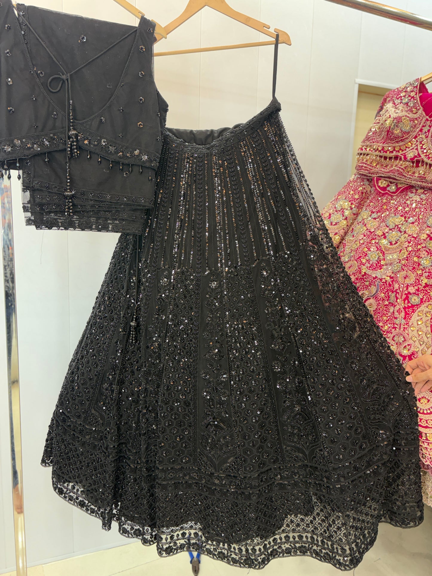 Fantastic black on black Monotone crop top Lehenga