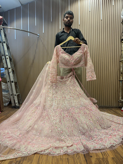 Encantador top corto rosa Lehenga