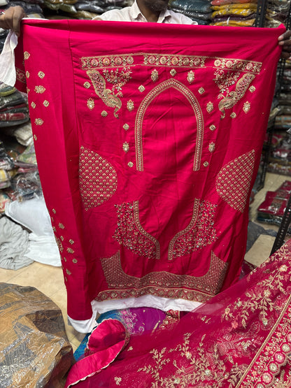Tremendous Rani pink peacock Jaal Duptta Bridal Lehenga
