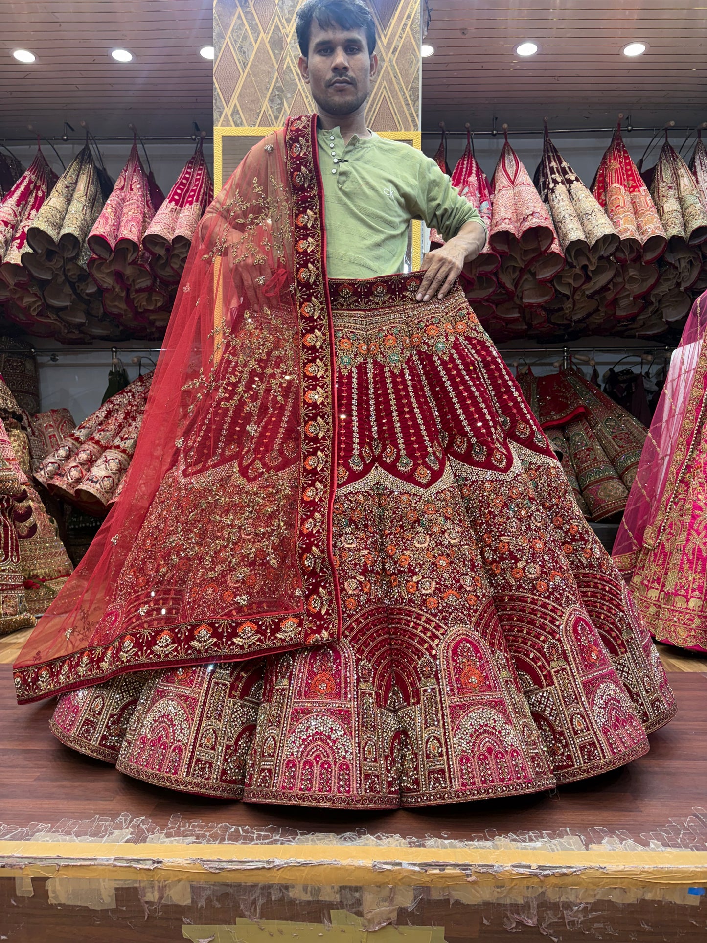 Designer Maroon Jhumka Ball Bridal Lehenga