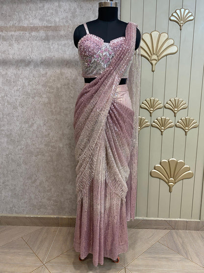 Pink Designer Ready To Wear Drape Saree