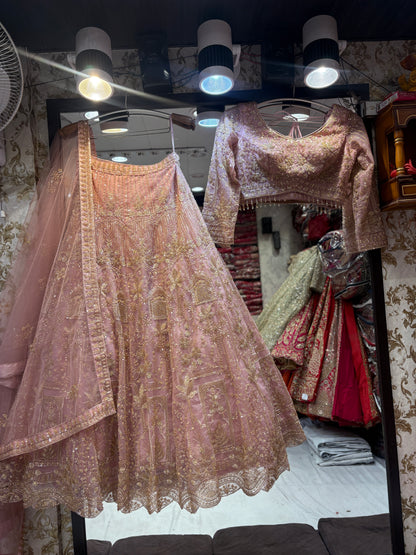 Awesome baby pink crop top Lehenga