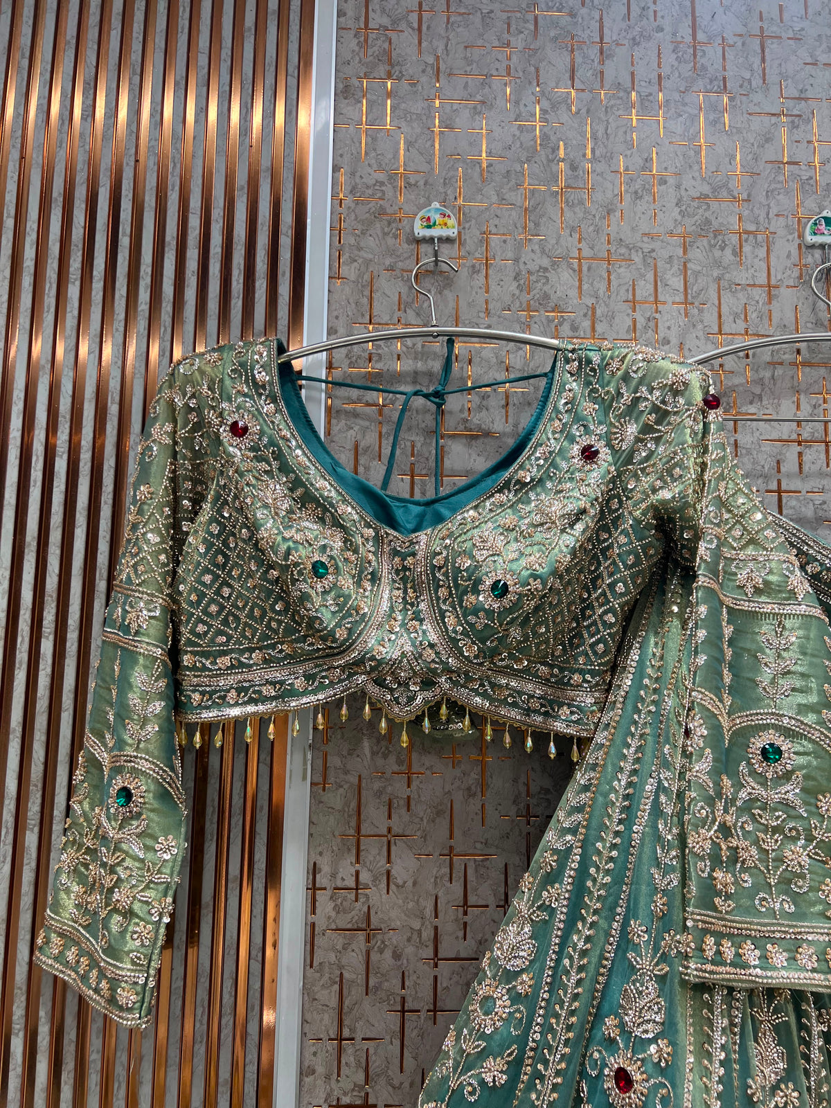 Green crop top lehenga