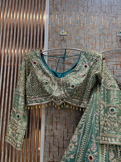 Green crop top lehenga