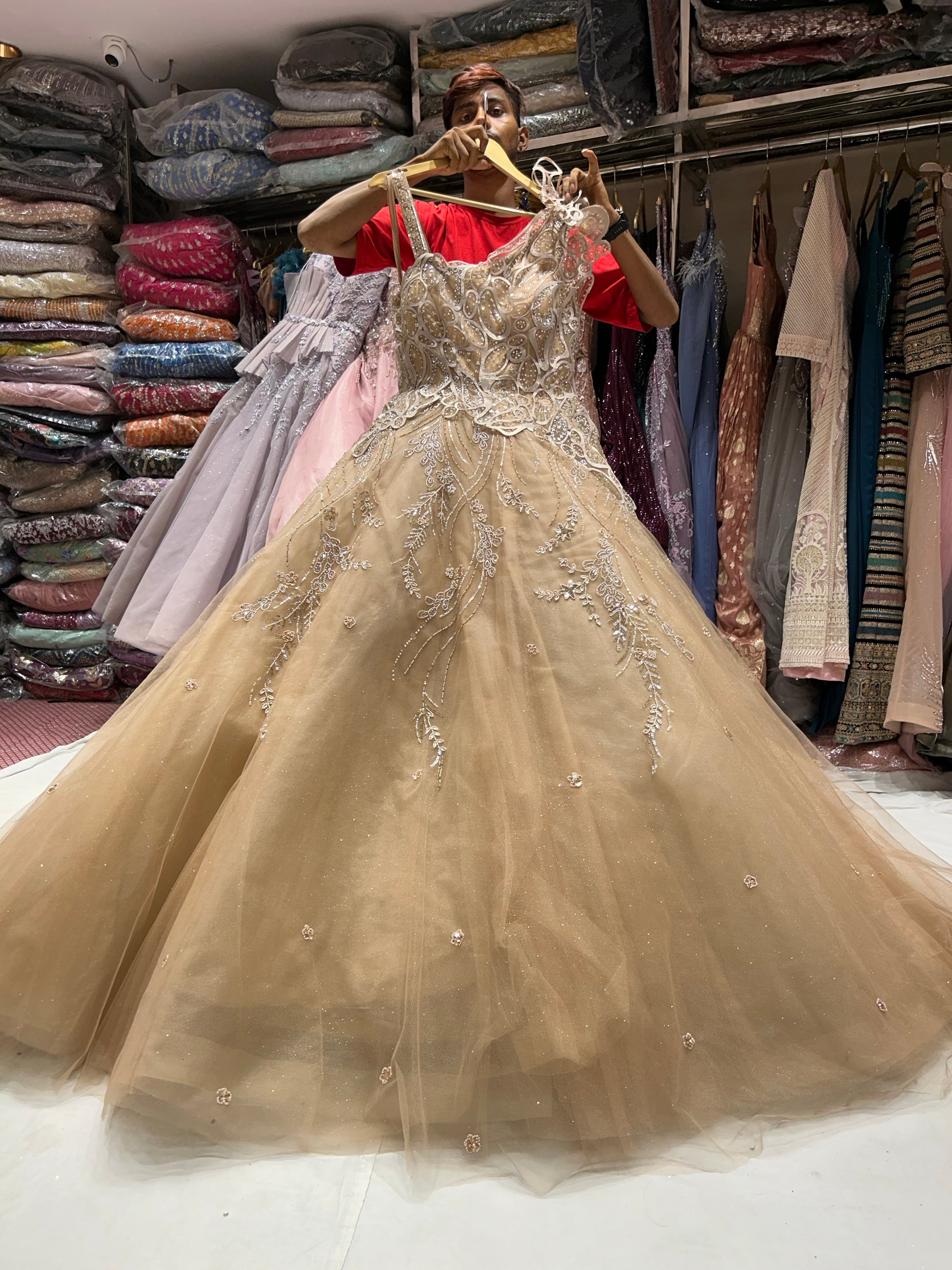 Stunning Light brown golden mustard Gown Shopping World Stunning Light brown golden mustard Gown Shopping World