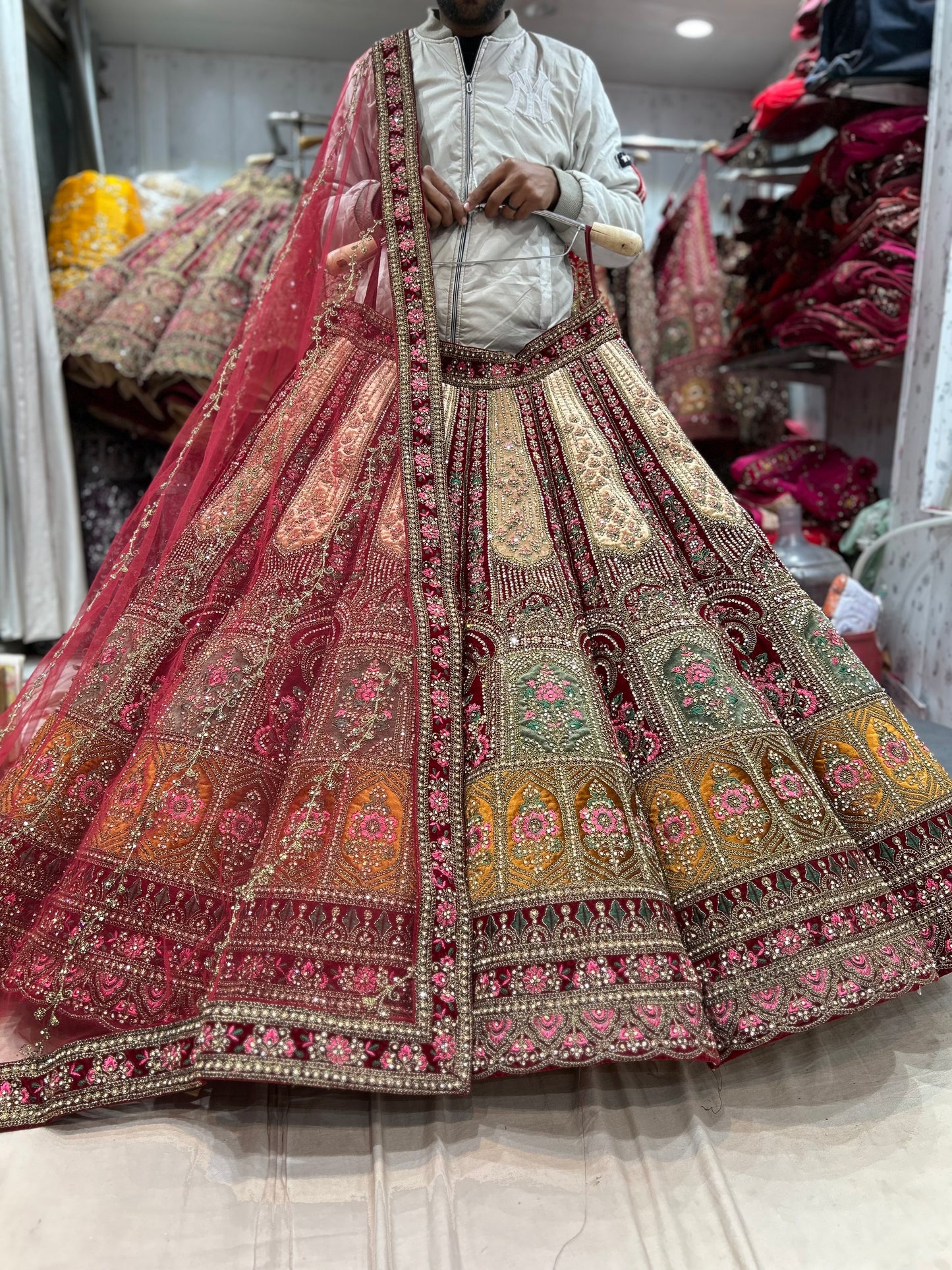 Decent maroon ball bridal huge flare lehenga