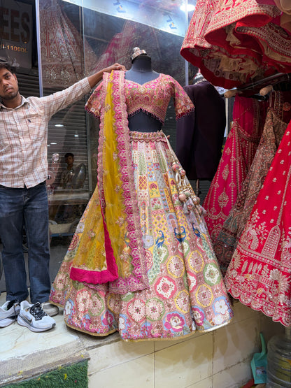 Designer Pink White Peacock Lehenga