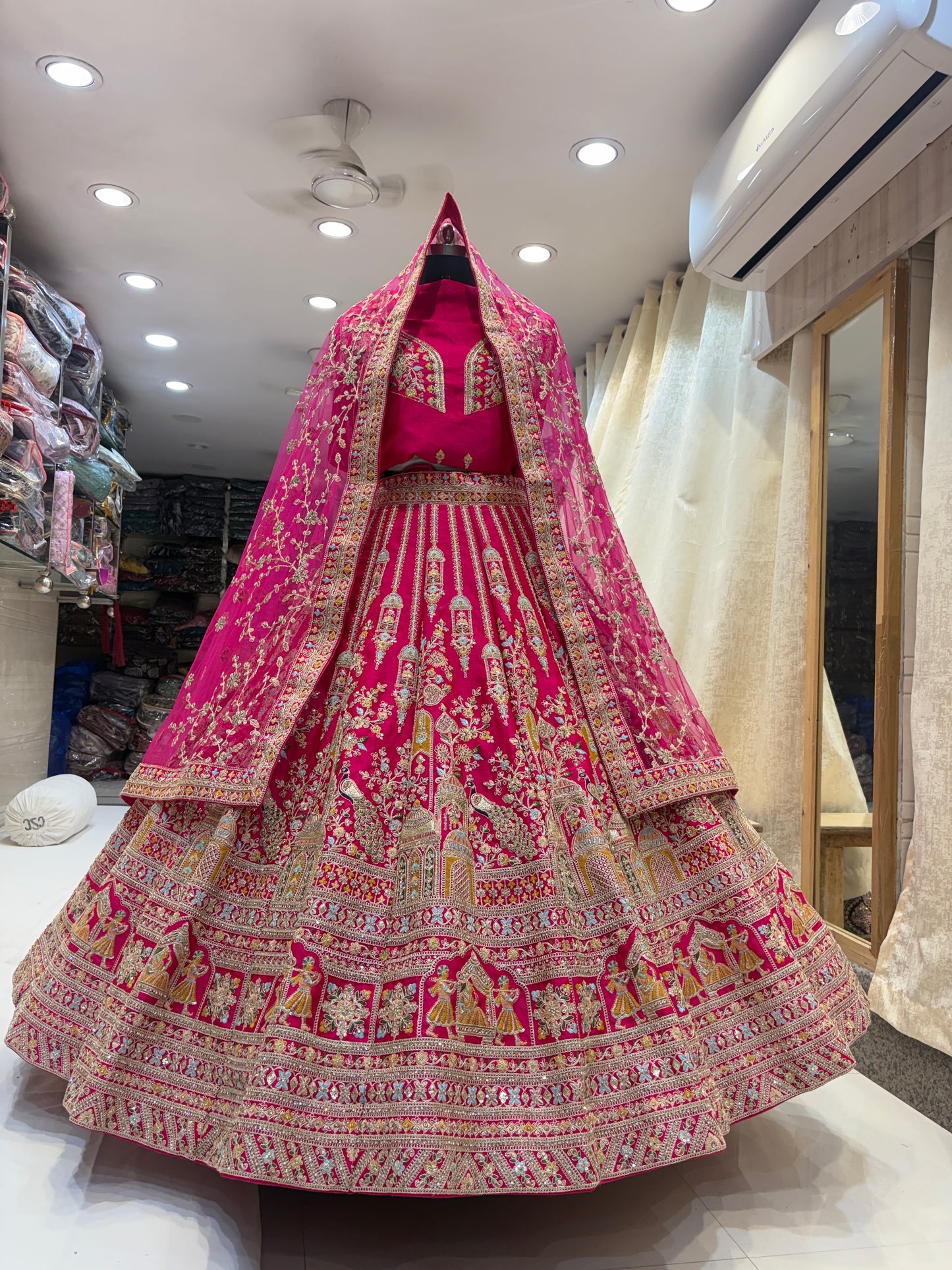 Heavy Royal Rajwada rani pink peacock bridal Lehenga