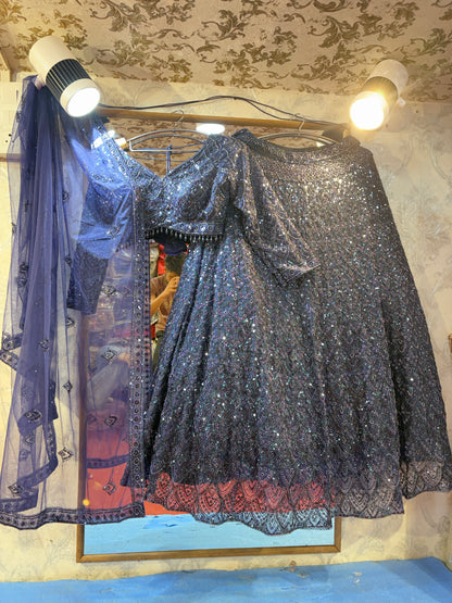 Lovely navy blue crop top Lehenga