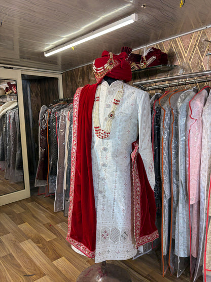 Red white sherwani - Shopping World
