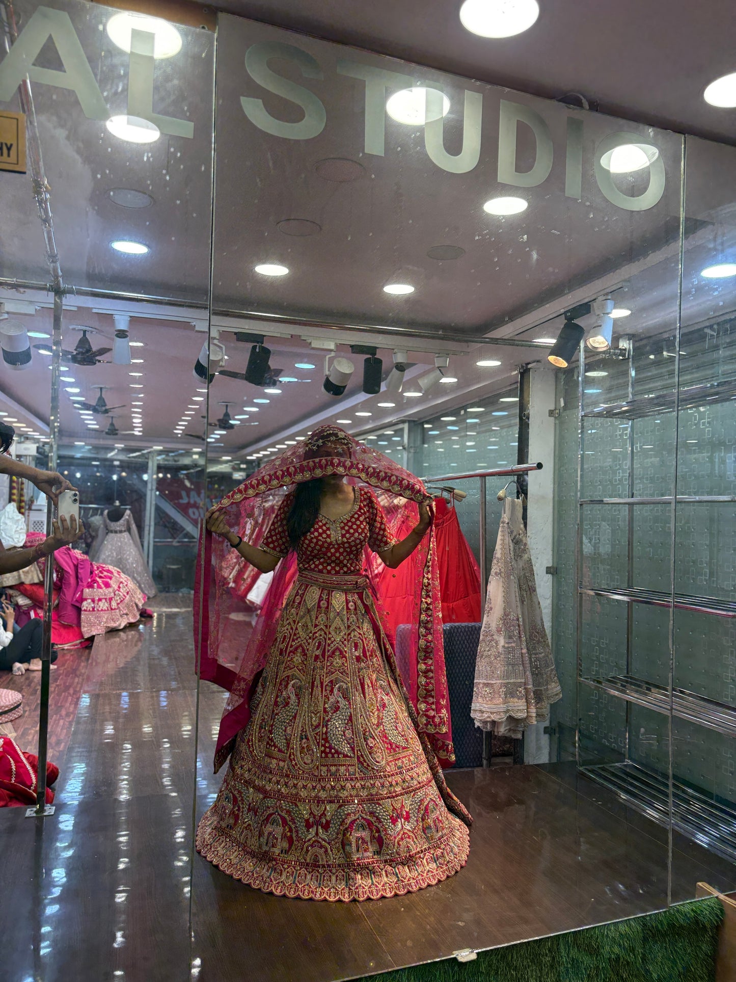 Glamorous red rani pink peacock bridal Lehenga
