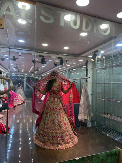 Glamorous red rani pink peacock bridal Lehenga