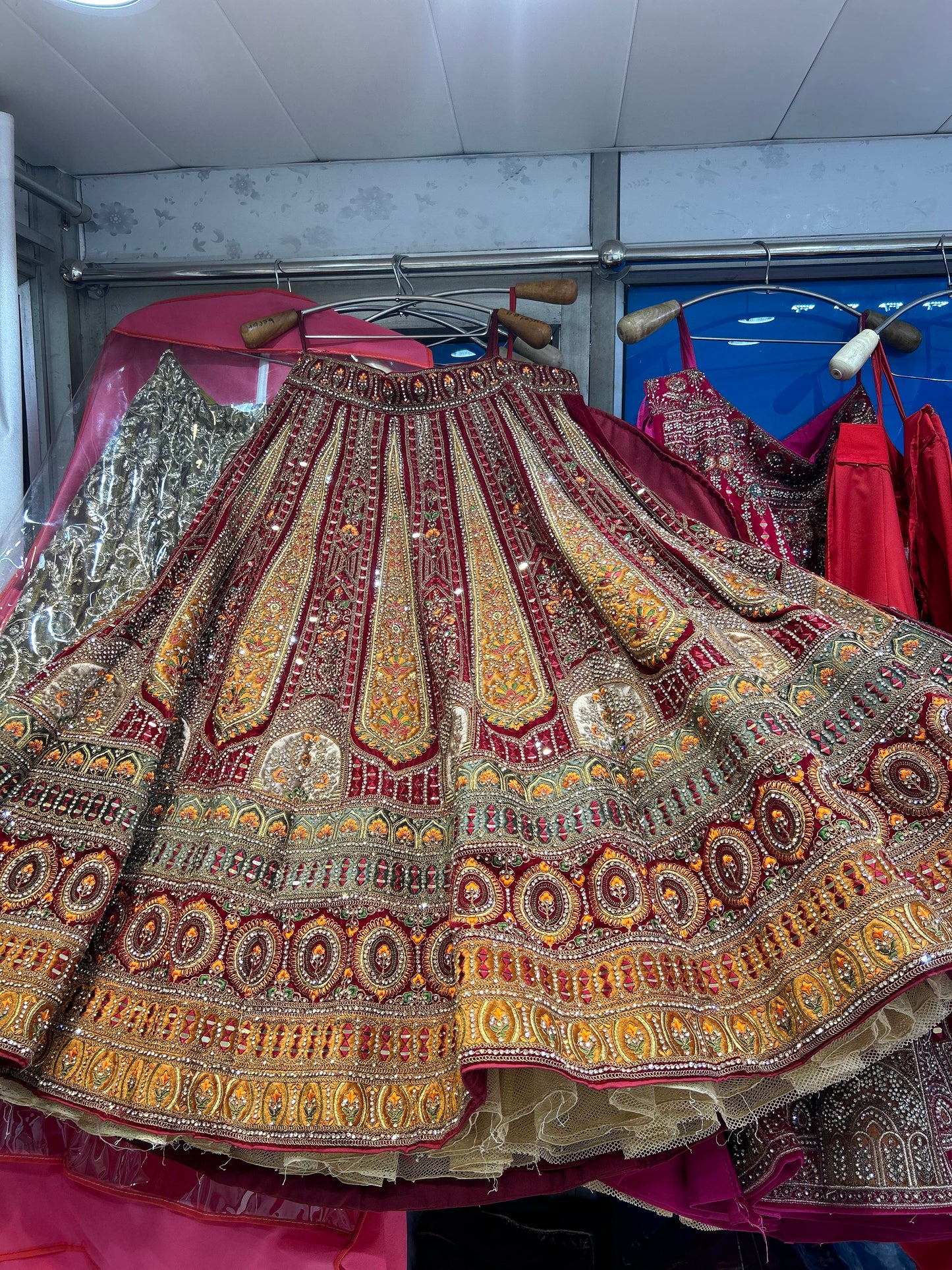 Wow maroon golden bridal lehenga