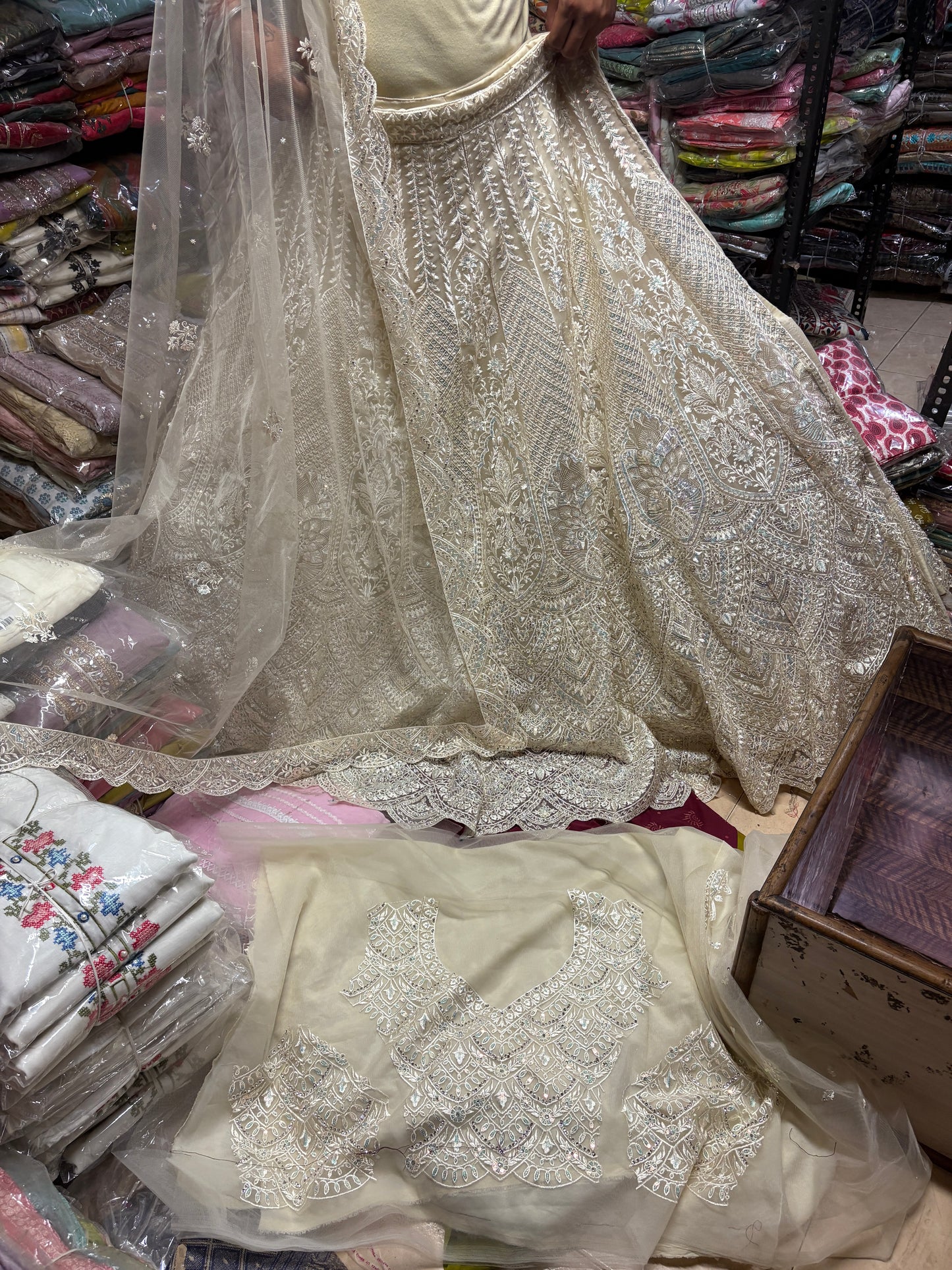 Attractive golden grey crop top Lehenga