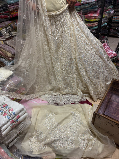 Attractive golden grey crop top Lehenga