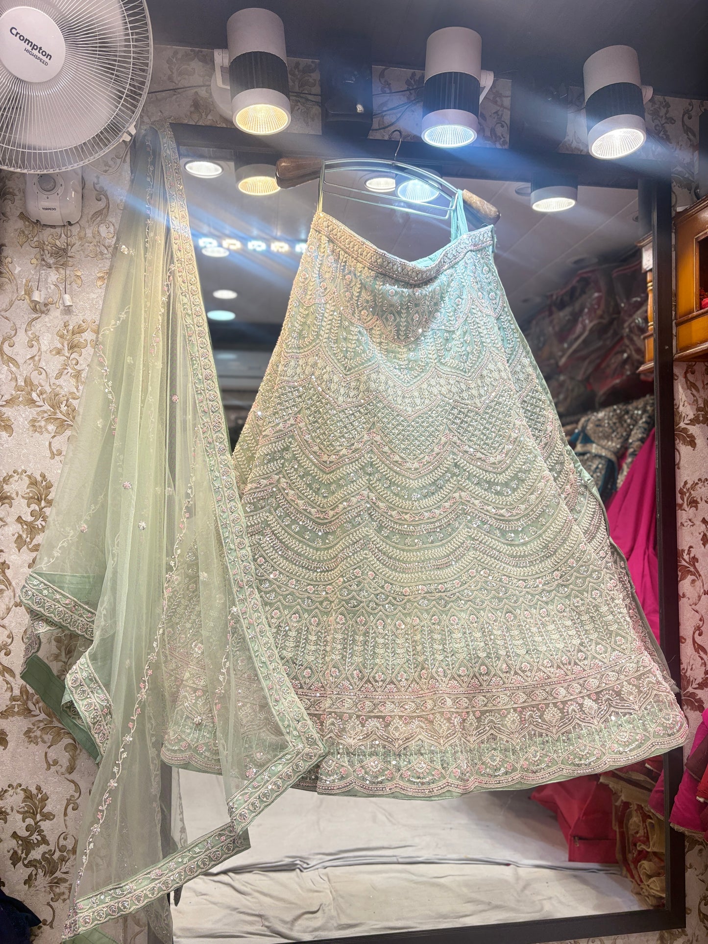 Pretty green crop top Lehenga