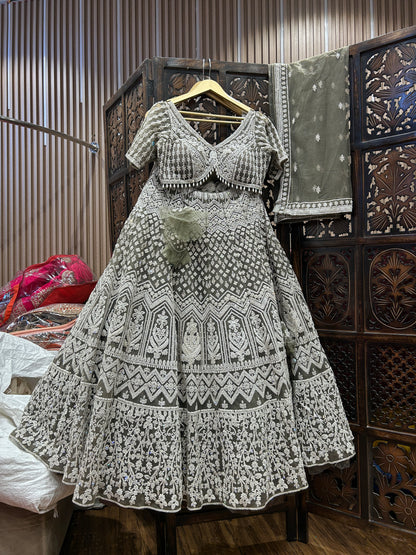 Amazing light green crop top lehenga