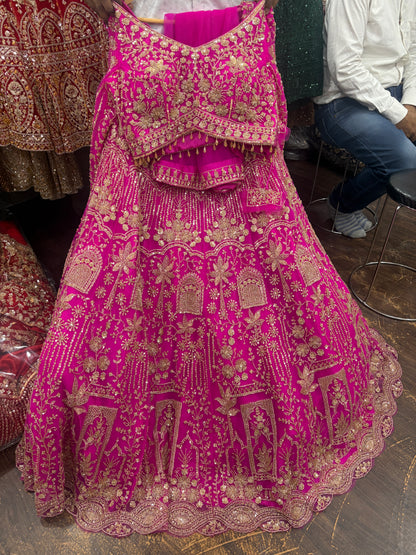 12 kali Light work Elegant hot pink crop top Lehenga