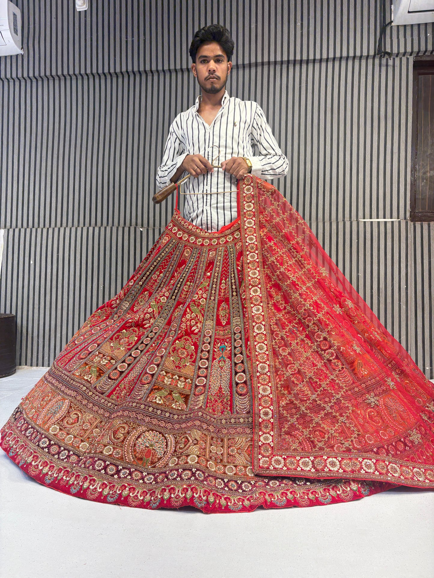 Stunning red peacock handwork bridal Lehenga
